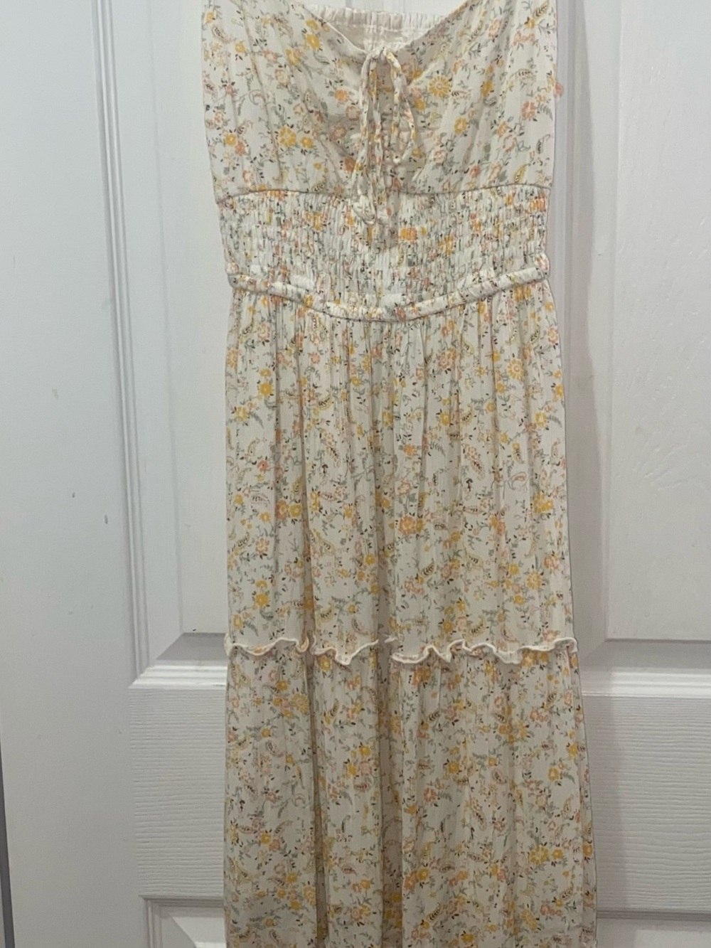 Hollister Cream Floral Tie-Front Maxi Dress